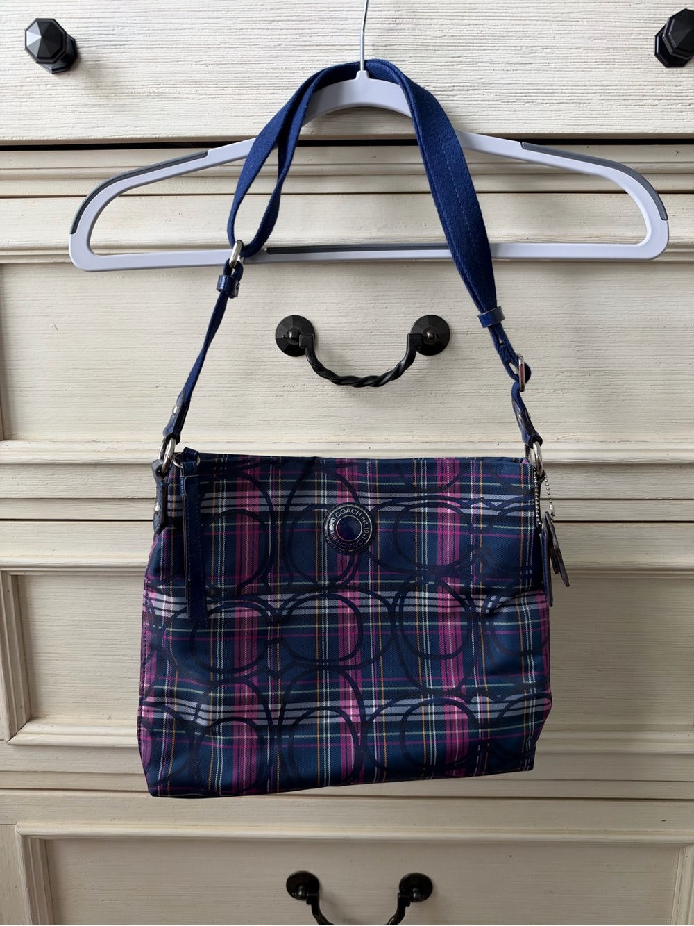 Coach Navy Plaid Crossbody